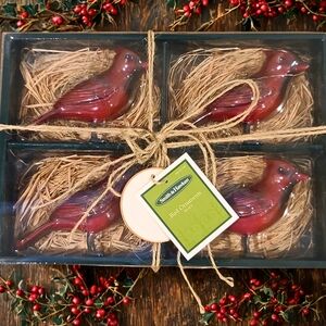 New Smith & Hawken Set of 4 Christmas Red Bird Cardinal Ornament Set
